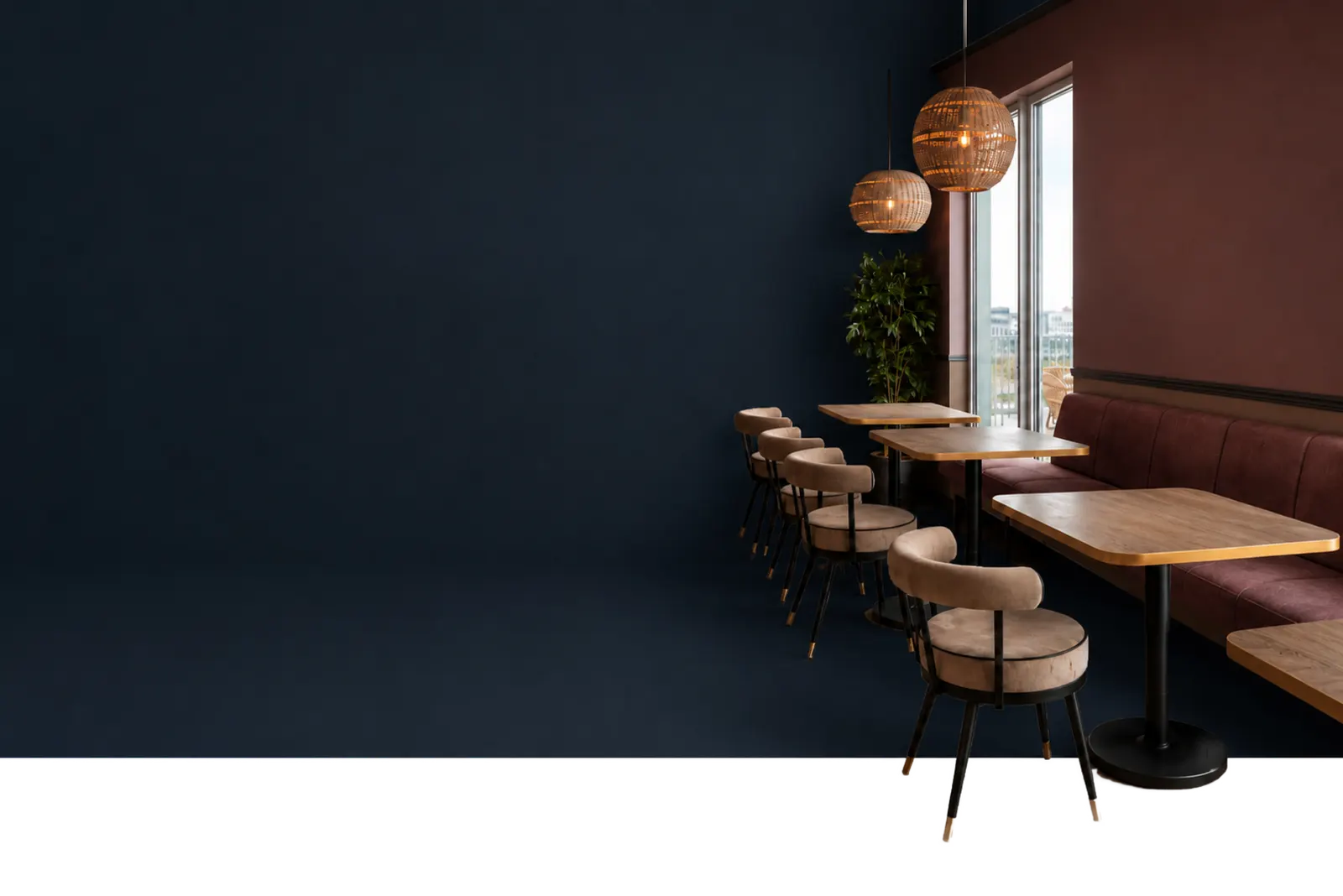 Salle chaleureuse d'un restaurant moderne équipé avec Diony